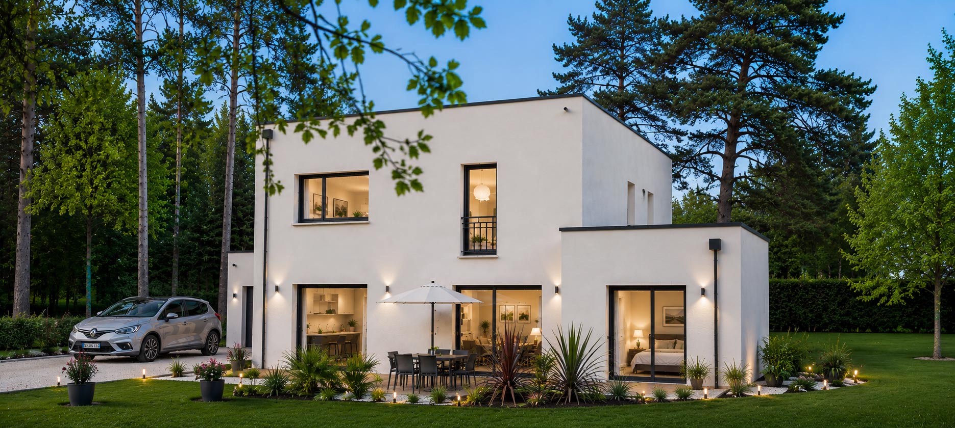 Maison contemporaine à toit-terrasse construite à Monts